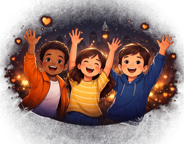 Children celebrating — every lesson gives back to charity